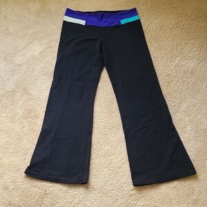Black Wide leg Lululemon Yoga Pants with Colorful Waistband